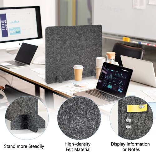 AMUSIGHT 2 Pack Acoustic Desk Dividers - 24" x 20" Freestanding Privacy Panels Set with Noise - Reducing Design Cubicle Sound Proof, Ideal for Office, Classroom, and Home (Dark Gray)