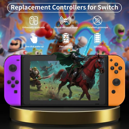 Wireless Replacement Switch Controllers, Portable Long Battery Life Game Joypad Compatible for Switch/OLED/Lite, Support Wake-up, Motion Sensing, Dual Vibration and More Fun Function