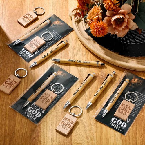 Landical 40 Sets Father Day Man of God Gifts for Men Christian Baptism Gifts, 40 God Keychains 40 Bible Verse Ballpoint Pens 40 Cards Pastor Appreciation Favors for Church Father's Day Supplies