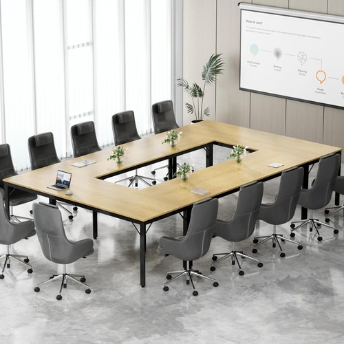 Furmax 6.5FT Conference Table, 78.74" Meeting Seminar Table for 6-8 People, Boardroom Table Workstation with Strong Metal Frame for Office Conference, Meeting Room (Light Oak)