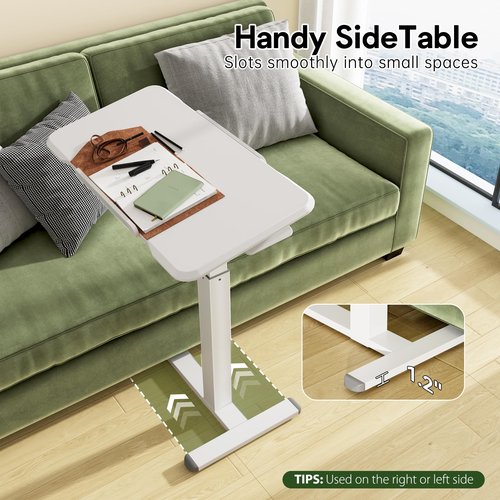 Gibbon Mounts Rolling Laptop Desk, 180° Tiltable Mobile Standing Desk Height Adjustable, Overbed Bedside Table, Portable Computer Desk with Wheels, Foldable Laptop Cart for Home Office, White