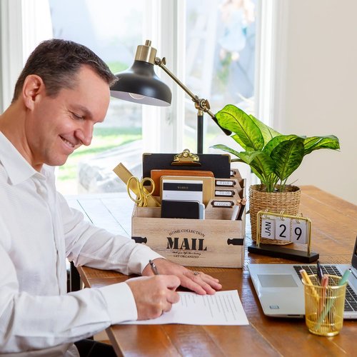 25DOL Mail Organizer XXL Desktop Mail Holder - Wooden Desk Organizer, File Holder and Mail Sorter - 7 x 10.8 Inch Letter Sorter - Rustic Desk Organizers and Accessories, File Folder