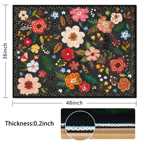 Office Chair Mat for Hardwood & Tile Floor,Boho Floral 36"x48" Office Computer Chair Mat for Rolling Chairs,Under Desk Non Slip Gaming Rug,Rubber Backing Large Low-Pile Carpet Protector Mat(Black)
