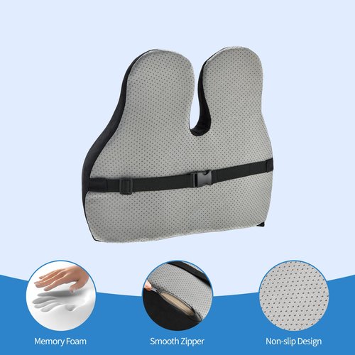 Zickskt Lumbar Support Pillow for Office Chair and Car Seat - Memory Foam Back Cushion Improve Sitting Posture & Back Pain Relief, Lumbar Support Cushion with Adjustable Strap & Non-Slip