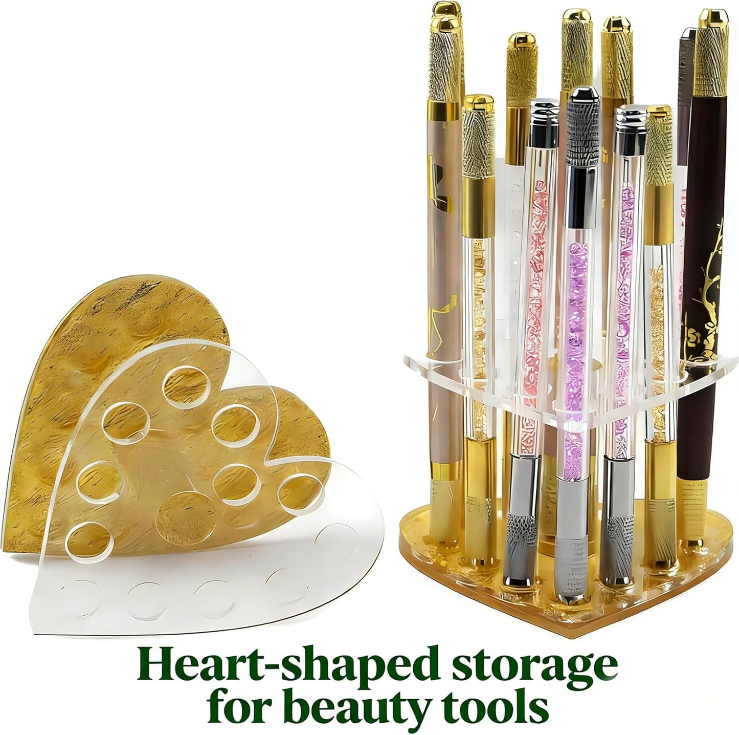 Skiennix Heart-Shaped Acrylic Organizer - 12-Hole Makeup Brush & Pen Holder for Vanity