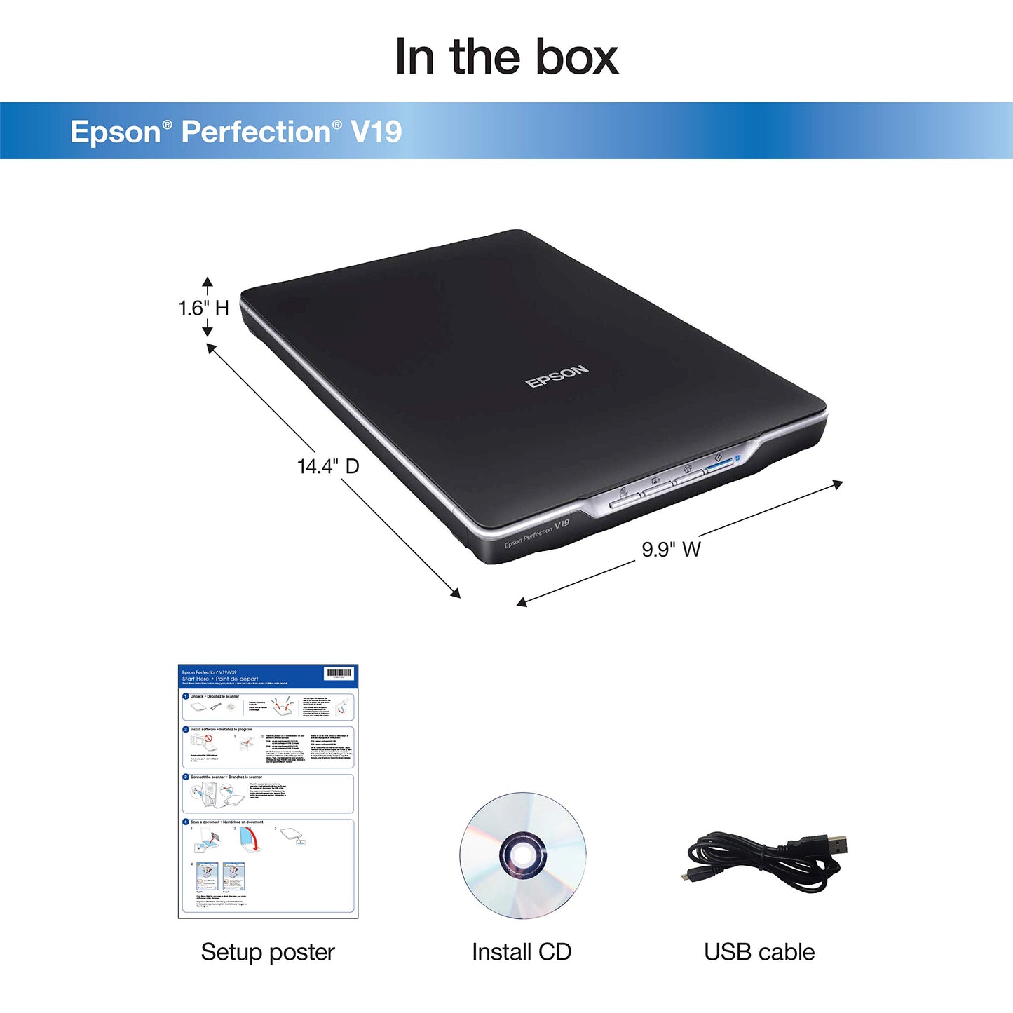 Epson Perfection V19 Color Photo & Document Scanner with scan-to-Cloud & 4800 dpi Optical Resolution, Black
