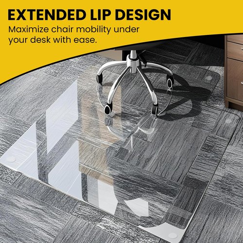 VASUHOME Heavy Duty Tempered Glass Chair Mat with Lip – 53" x 45" Large Floor Protector for Carpet & Hardwood, 1/5" Thick, Includes 12 Anti-Slip Pads