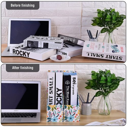 SUIN 2 Packs Foldable Magazine-File Holder, Seamless Floral Design File-Boxes Desk Organizer for Office/Home/School, Cardboard