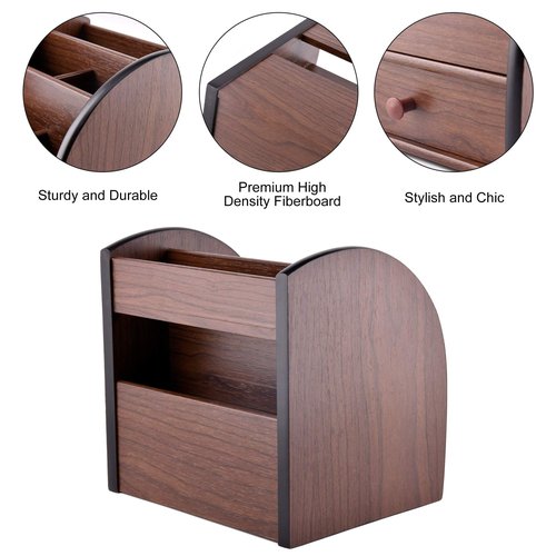 Siveit Wooden Desktop Organizer with Drawer, Multifunctional Office Supply Storage - Remote Control Caddy Holder