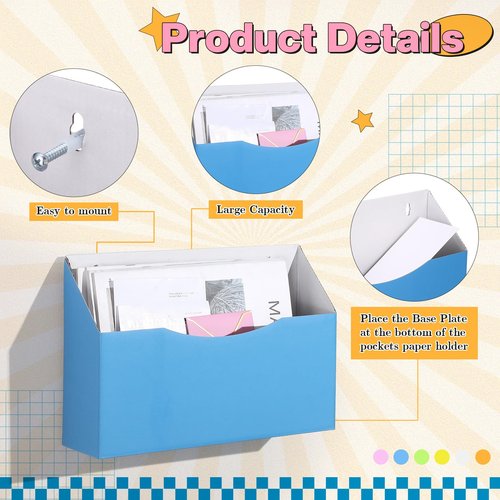 Fuyoooo 12 Pcs Single Pocket File Holder Wall Mount Magazine Holder Bulk Wall Hanging File Organizer with Screw Cardboard Classroom Mailbox Organizer School Office Mail Magazine Letter Paper Folder