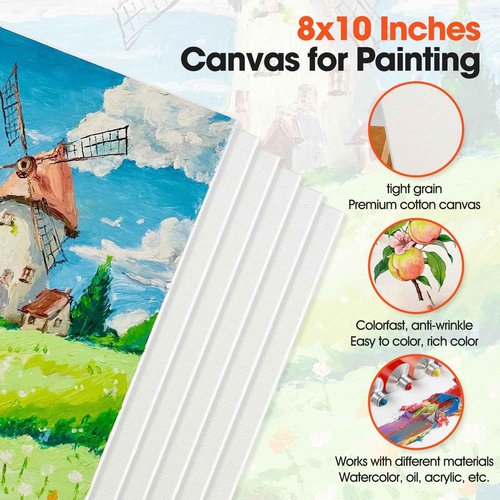 148 Pack Canvas and Easel Set for Party 8 x 10 In Canvas Boards for Painting with 12.2" Easels Brushes Paint Trays & Acrylic Paints Canvas Painting Kit for Kids Adults Teenagers Classroom Party Favors