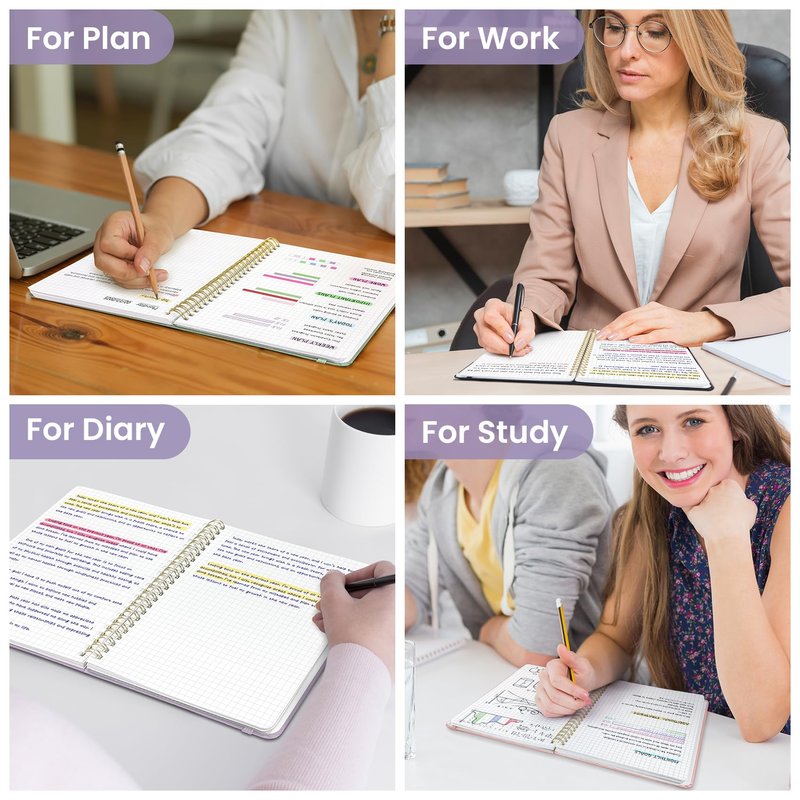 Taja Graph Spiral Journal Notebook for Women & Men, 140 Pages, Graph Paper Hardcover Notebook for Planning & Tracking, Journals for Graphing, A5(5.7" x 7.9") – Purple