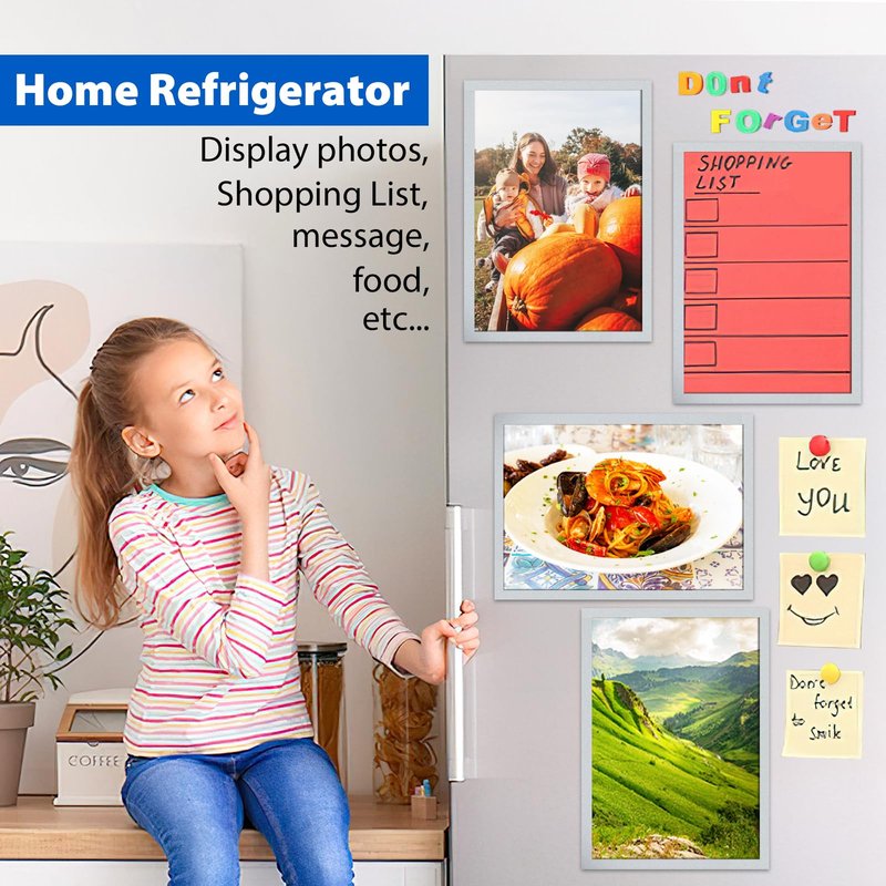 VAIIGO 2Packs Magnetic Sign Holder 8.5 x 11 Self Adhesive Display Frames with Strong Magnetic Frame and Clear PVC for Office Store Home Door Window Refrige Magnetic Paper Holder, Silver
