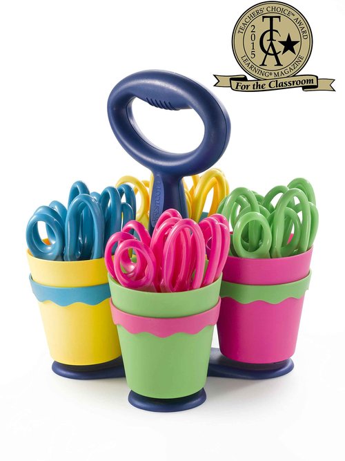 Westcott School Scissor Caddy and 5-Inch Blunt Safety Scissors for Kids, Back to School, Classroom Supplies, Assorted, 24 Pack (14756)