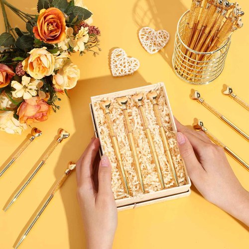 Jetec 50 Pcs Heart Shaped Ballpoint Pens Bulk Operation Christmas Items Wedding Glitter Retractable Metal Pens Black Ink Diamond Crystal Bling Bridal Shower Gifts Office Supplies(Gold)