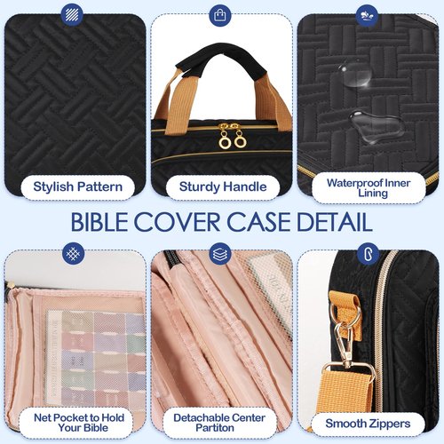 Bible Cover Case for Women - Large Bible Bag with Bible Study Supplies, Journaling Kit Book Carrying Case with Bible Highlighters Pens, Gel Pens, and Bible Tabs, Magnetic Bookmarks for Christian Gifts
