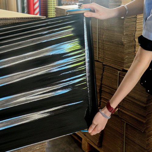 BOMEI PACK 2 Pack 1500ft Industrial Black Stretch Wrap Film 70 Gauge 15" with 3inch Plastic Rolling Handles for Pallet Wrap, Durable Self-Adhering Packing, Moving, Heavy Duty Shrink Film