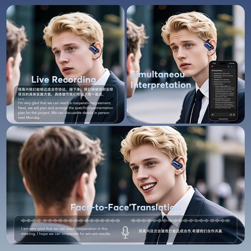 MOZC 168 Languages AI Translation Earbuds, Bluetooth 5.4 Headphones Translator, 4-in-1 Smart Mode Touch Screen Real-Time Earphones Fit iOS and Android Ideal for Travel Business Learning, Deep Blue