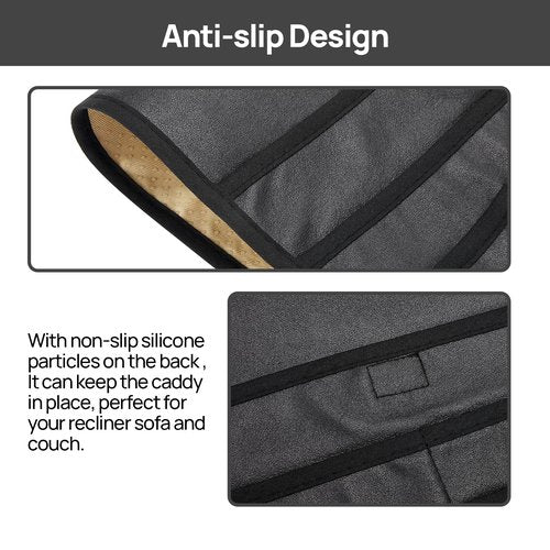 Teniux Remote Control Holder Faux Leather Armrest Organizer with 6 Pockets for recliner couch sofa, Armchair Caddy for Smart Phone, Book, Magazines, Ipad, Remotes (Black)