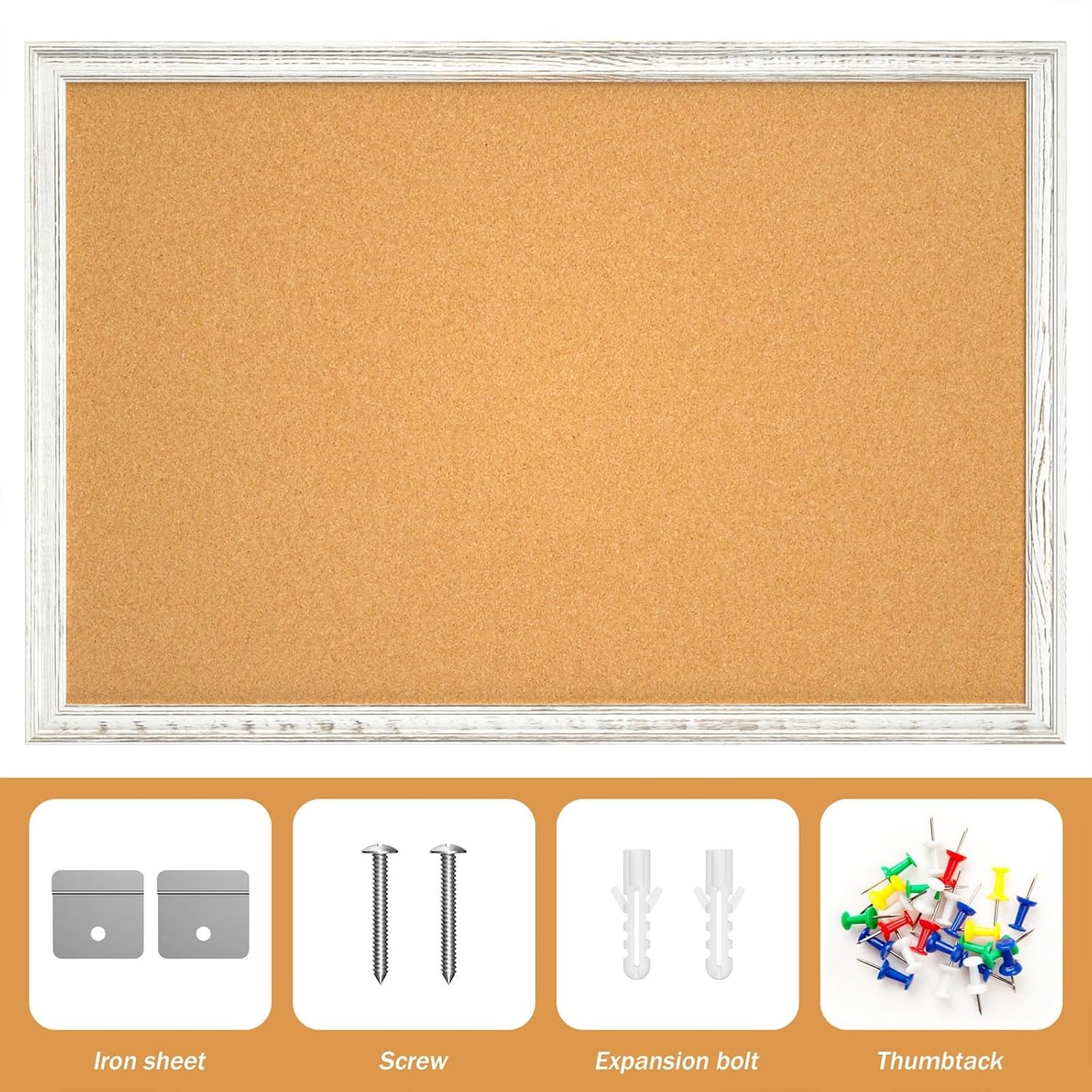 White Cork Board - 36 x 24 Inch Decorative Bulletin Board with Rustic Wooden Frame for Home & Office
