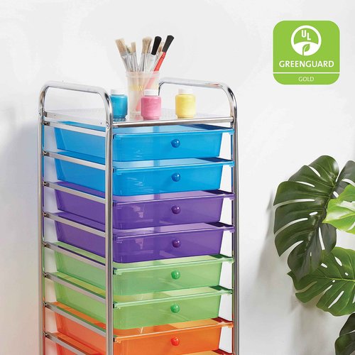 ECR4Kids 10-Drawer Mobile Organizer, Storage Cart, Assorted