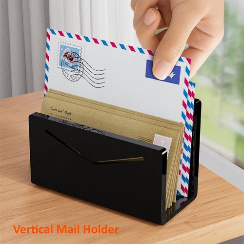 FUCDTEFC Acrylic Mail Holder - Stylish Black Vertical Letter Organizer for Desk | Lightweight Bill Sorter for Home & Office