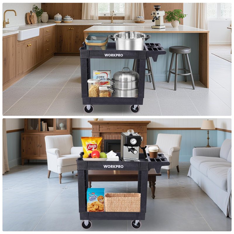 WORKPRO 500 lb 2-Tier Rolling Tool Cart with Locking Casters