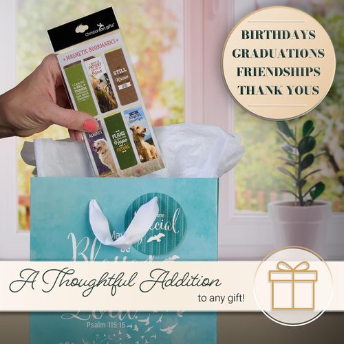 Christian Art Gifts Inspirational Scripture Bookmark Set - Colorful Magnetic Page Markers for All Ages | 6-Piece Set with Encouraging Bible Verses and Cute Happy Dogs