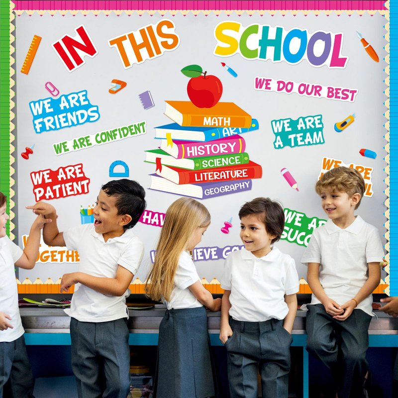 Motivational Bulletin Board Decoration Set Classroom Affirmation Station Bulletin Board in This School Classroom Cutouts for Back to School Elementary Home Wall Door Supplies