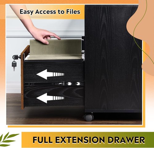 DEVAISE File Cabinet - Rolling 1 Drawer with Charging Station & Locking Feature | Rustic Brown