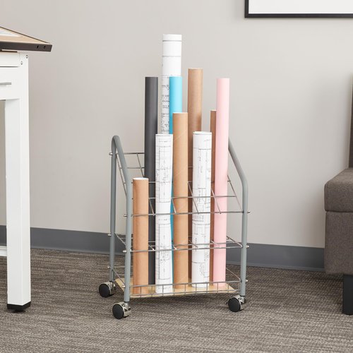 Safco Tubular Steel Wire Roll File Cart, Document and Blueprint Holder, 20 Compartment, Rolling Organizer Cart for Architectural Drawings, Construction Plans and Map Storage