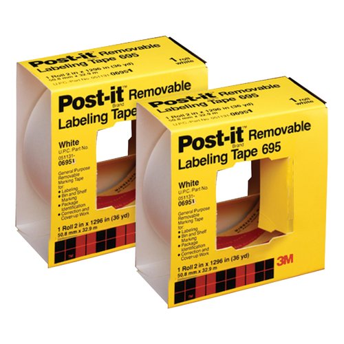 Post-it Labeling Tape, 2 in x 36 yds., 1 Roll, White (695) (Pack of 2)