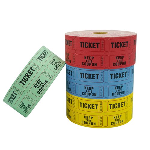 DNB 4000 Pairs Raffle Tickets - 4 Color Set of 1000 2 x 2 Inch 50/50 Double Roll Raffle Tickets - Blue/Yellow/Red/Green