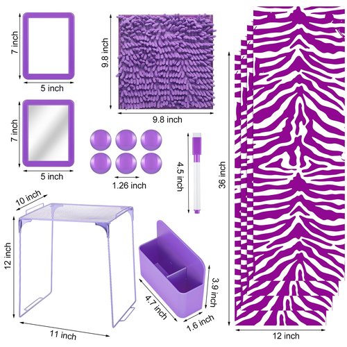 Pinkunn 16 Pieces Locker Organizer Accessories Kit Wallpaper Magnetic Whiteboard Magnets Mirror Dry Eraser Marker Rug Magnetic Storage Cup Organizing Shelf for Back to School Party Essentials(Purple)