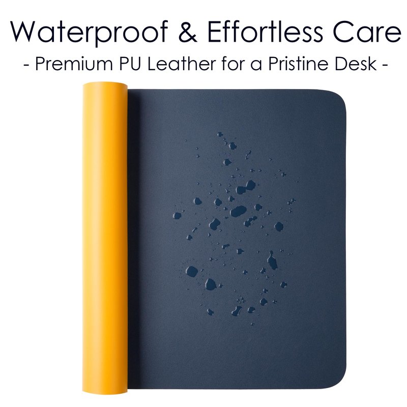 WAYBER Leather Desk Pad Protector, Waterproof Mouse Pad, PU Desk Mat, Office Desk Cover, Desk Writing Mat for Office/Home/Work/Cubicle (Blue/Yellow) 31.5x15.8 in