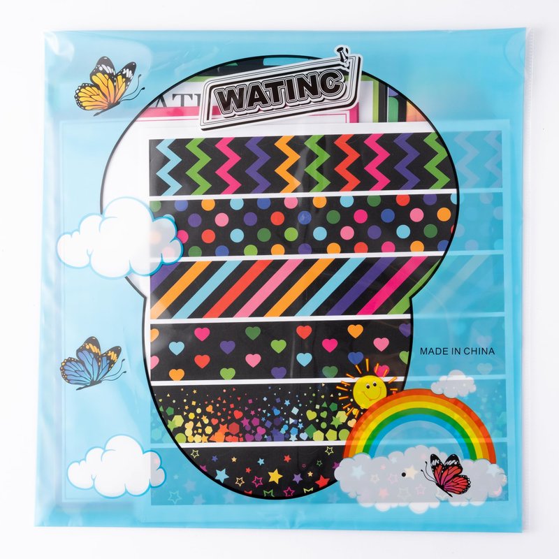 WATINC Science Fair Board Supplies, 96Pcs Self Adhesive Science Fair Project Set with 8 Letter Sticker 10 Presentation Subtitles, Bulletin Border Poster Decor for Classroom (Black)