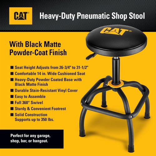 CAT Heavy-Duty Pneumatic Shop Stool, Wrinkle Powder Coat Finish, Black and Yellow - 980815ECE