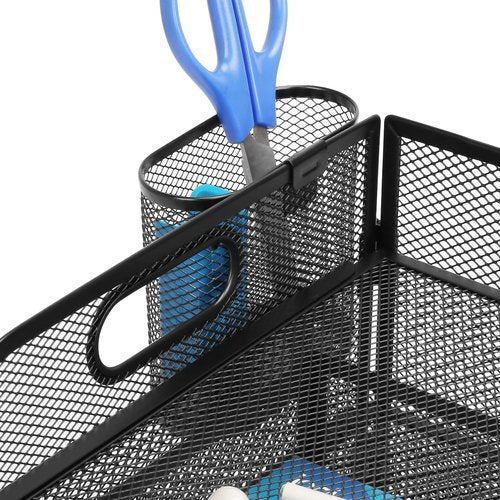 Carperipher 3 Tier Mesh Desk Organizer with Drawer for Desk Pencil Holders, Office Supplies, Folders, File,Notebooks, Stationery, Desk Organizer with 2 Pen Holder for Home, Office, School