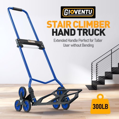 Upgraded Stair Climbing Dolly Cart, 300LB Folding Stair Climber Hand Truck with Telescopic Handle & Silent Wheel, Stair Climber Trolley Dolly with Elastic Rope for Moving, Luggage, Office, Blue