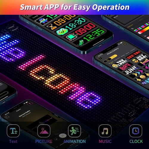 Plikapli Scrolling Bright Advertising LED Car Sign,14''x4'' Flexible USB 5V Bluetooth App Control Custom Text Pattern Animation Programmable LED Signs for Car Store Home Office Bar Hotel