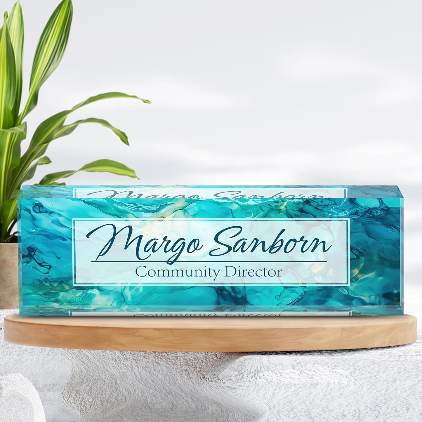 Skiennix Personalized Desk Name Plate - Custom Acrylic Office Accessory | Ideal Gift for Coworkers & Teachers (Ocean)