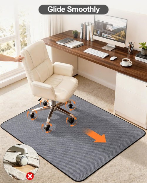Blvornl Corduroy Office Chair Mat - Non-Slip Heavy Duty Floor Protector for Hardwood & Low Pile Carpet | 35.4" x 47.3" - Dark Grey