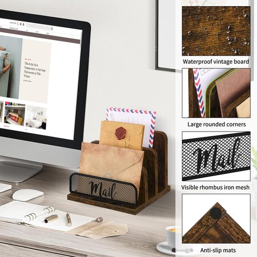 YINMIT Mail Organizer Countertop, Mail Holder, Desktop Mail Sorter, Letter Holder for Countertop, Bill Envelope Holder,Office Desk Organizers and Accessories for File Paper Folder