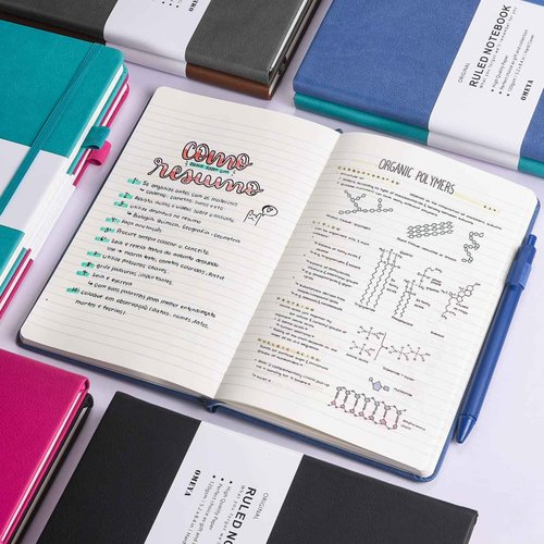 OMEYA 12 pack Journal Notebook, Classic Hardcover Lined Notebooks with 120GSM Premium Thick Paper, College Ruled Faux Leather Journal with Pocket 5.2 x 8.4 in-Multicolor