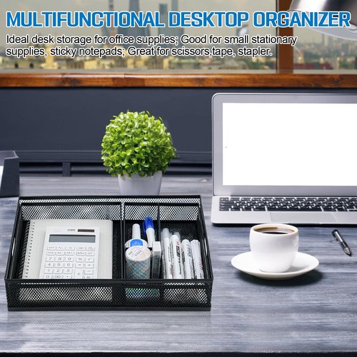 Stranthother Mesh Metal Desk Drawer Organizer Tray for Office and Home 12.3"x8.3"x1.7" Desk Organizer Storage Basket Drawer Organizer for Home,Office,School Supplies Black