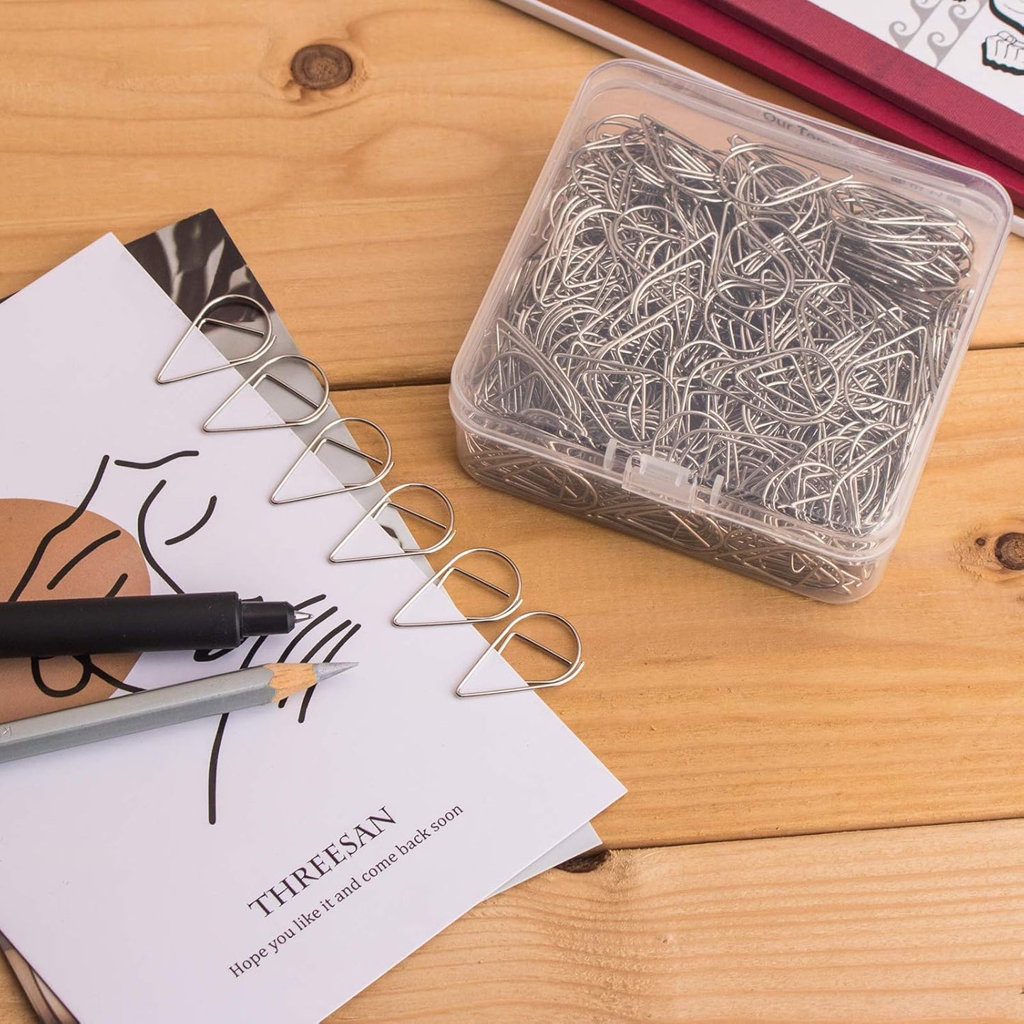 VENCINK Silver Paper Clips - 300 Smooth Stainless Steel Drop-Shaped Clips for Office & School Use
