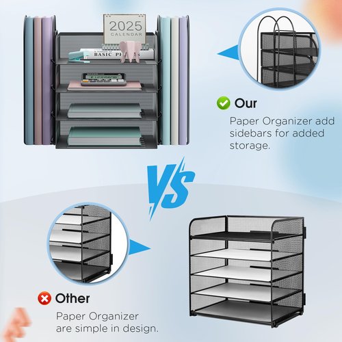 Aimeaihe 4 Tier Stackable Paper Tray Organizer for Desk, Office Desk Accessories, Paper Sorter Organizer for Letter/A4 Office File Folder Holder (Black, 16.1" x 13.2" x 10.12")