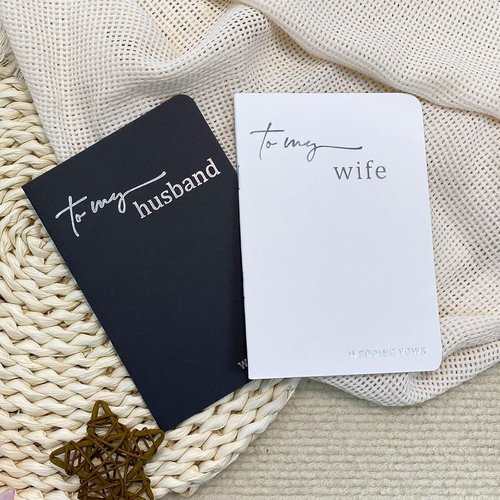 HANVOWS Wedding Vow Books - His and Hers with Silver Foil Lettering | 5.9"x3.9" Black and White Notebooks
