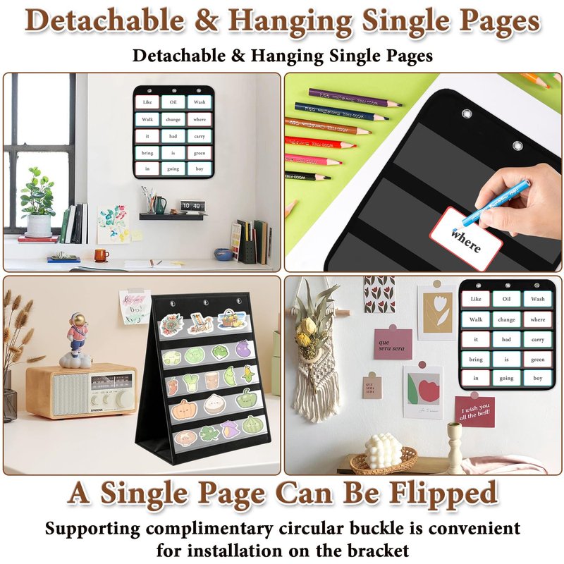 Tabletop Pocket Chart 14x17 Inch - 3 Page Flip Design 8 Sides Portable Sticker Display Stand Oxford Fabric Teaching Organizer for Classroom, Homeschool & Teacher Supplies(Patent Pending)