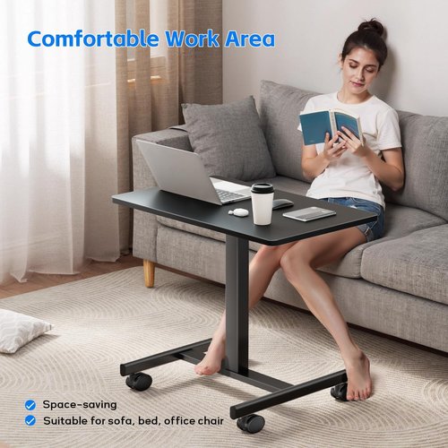 CROWNFURN Adjustable Height Mobile Rolling Desk - Portable Laptop Workstation on Wheels | Black
